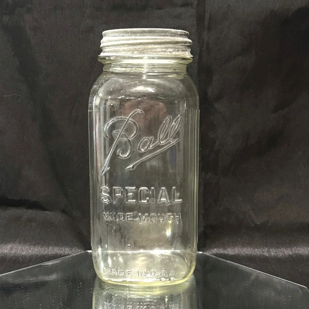 Vintage Ball Special Wide Mouth Half Gallon Mason Jar 64oz Ribbed Glass Zinc Lid